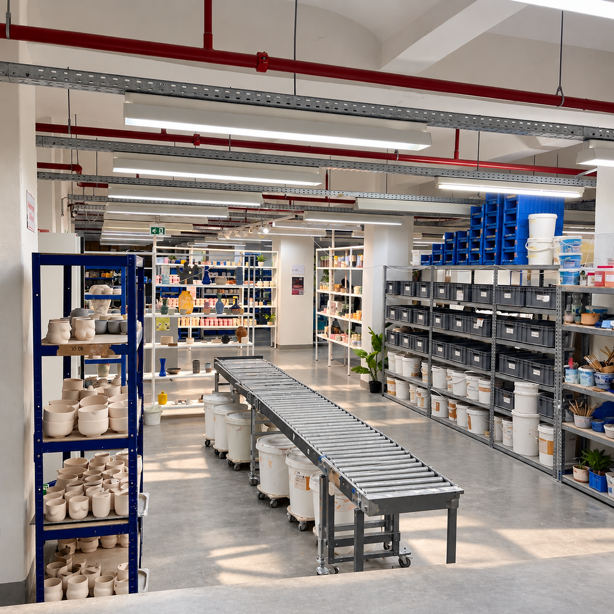 Glasurbereich im Keramikstudio Studio Amun in Hamburg, in dem die Keramiken nach den Töpferkursen professionell glasiert werden