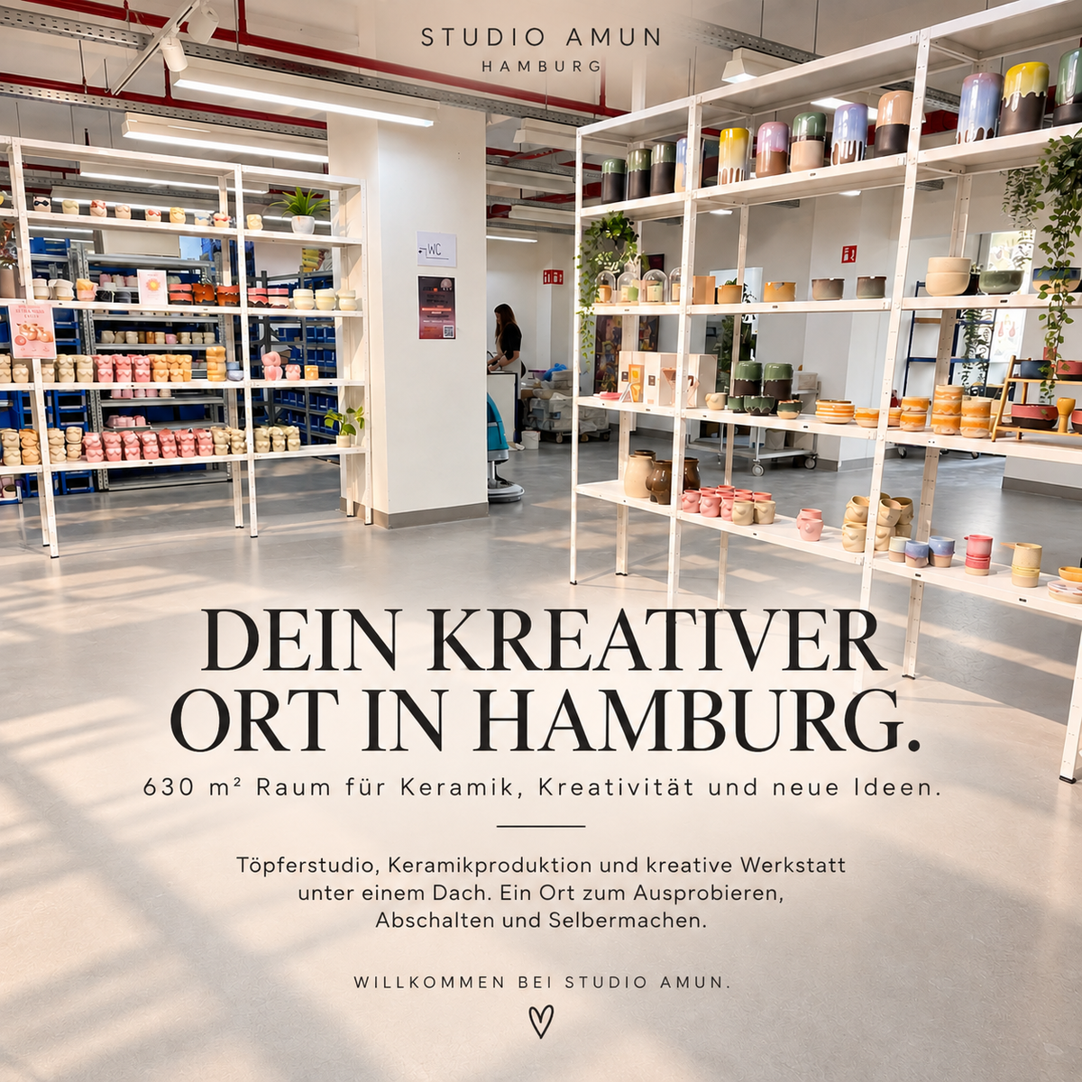 Studio Amun Töpferstudio in Hamburg mit 630 m² Raum für Töpferkurse, Keramikproduktion und kreative Workshops